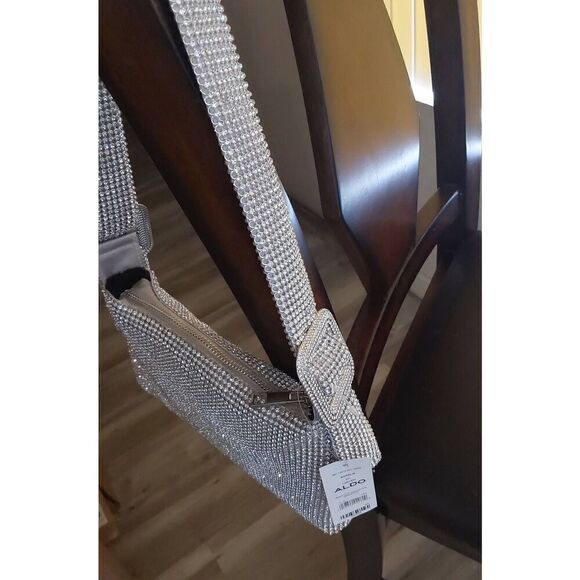 NWT~Aldo Banalia Silver Rhinestone Shoulder Handbag Purse - Picture 7 of 8